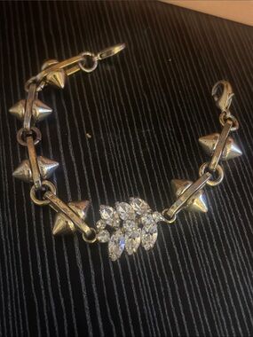 Vintage Gold and Clear Crystal Spike Bracelet - Vintage
